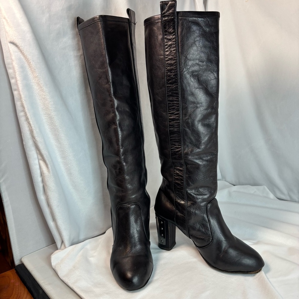 Rare REBECCA MINKOFF Sari Leather Black Leather Boots Sz 5 - Picture 3 of 11